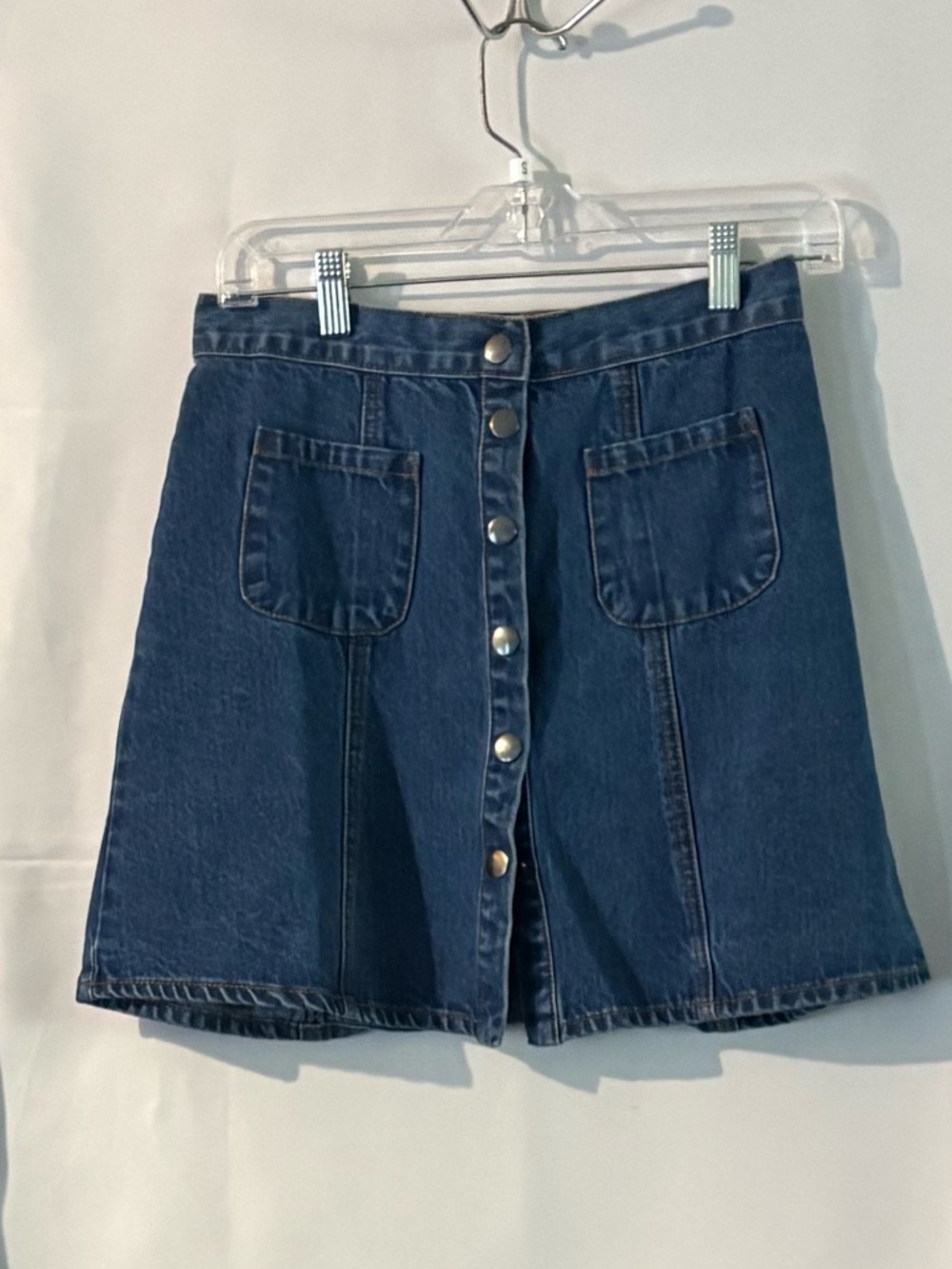 BDG Navy Button-Front A-Line Denim Skirt